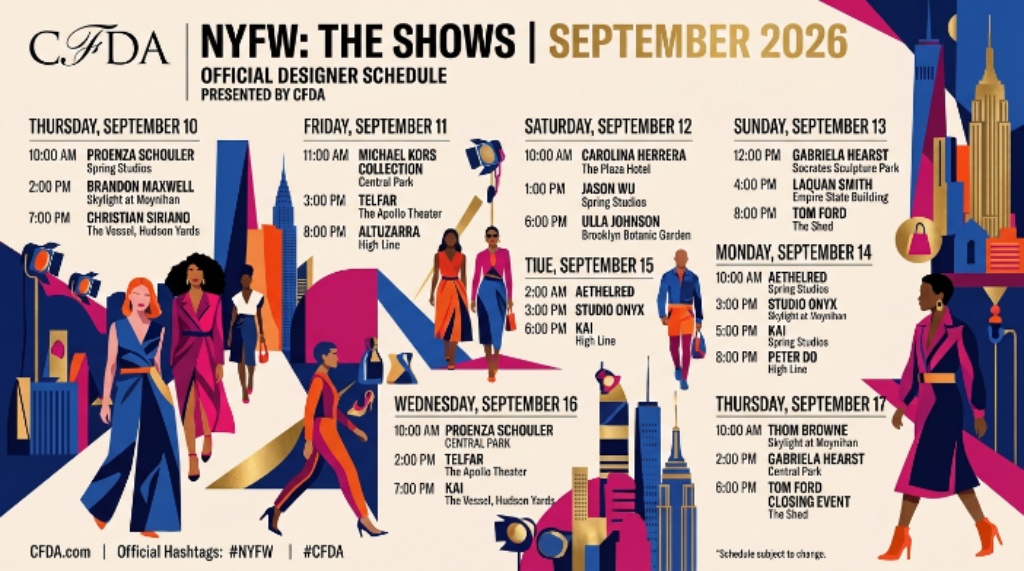 CFDA official NYFW September 2026 schedule designers poster
